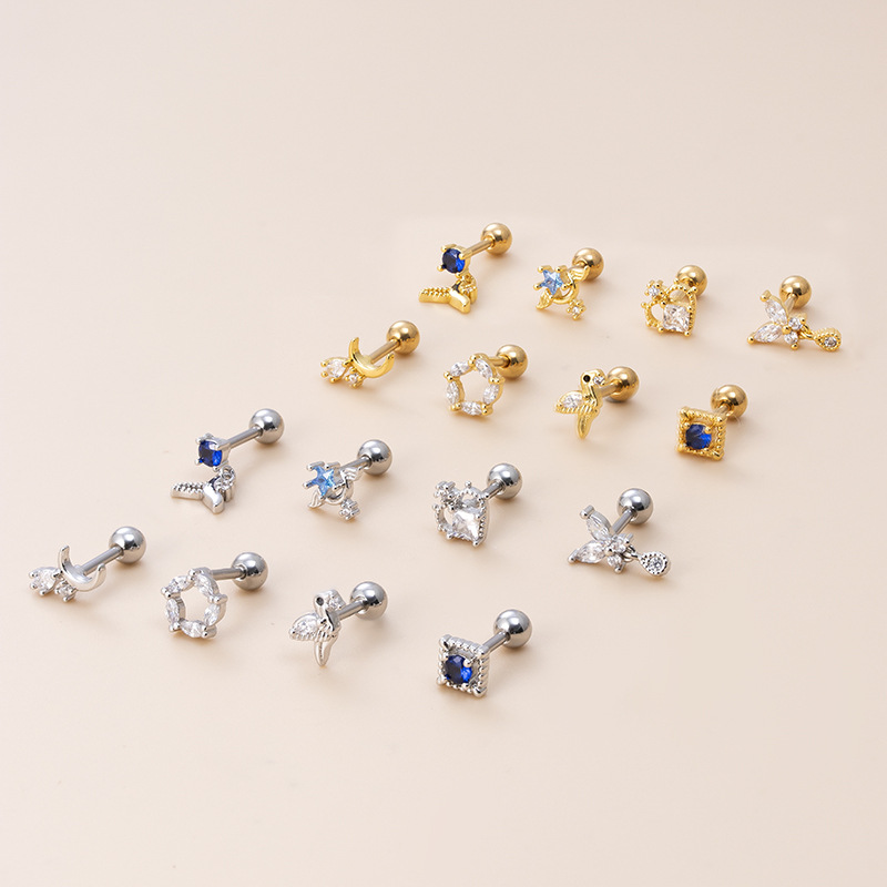 1 Piece Quantity Daily Occasion 316L Stainless Steel , Copper Material 1 Piece 316L Stainless Steel  Copper Zircon Ear Cartilage Rings & Studs Moon Water Droplets Heart Shape Waterproof Non Tarnish Surgical Steel