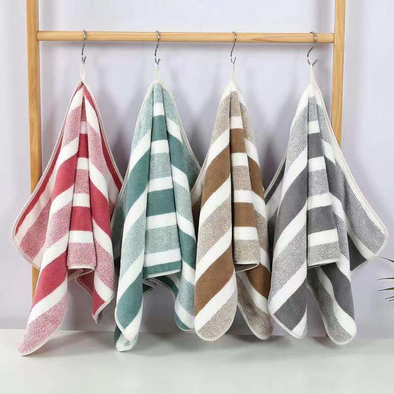 Cross-Border Coral Fleece Embroidered Bath Towel Set with Organic Sports Pattern, Wide Striped Towel, Absorbent, Encrypted, and Thickened