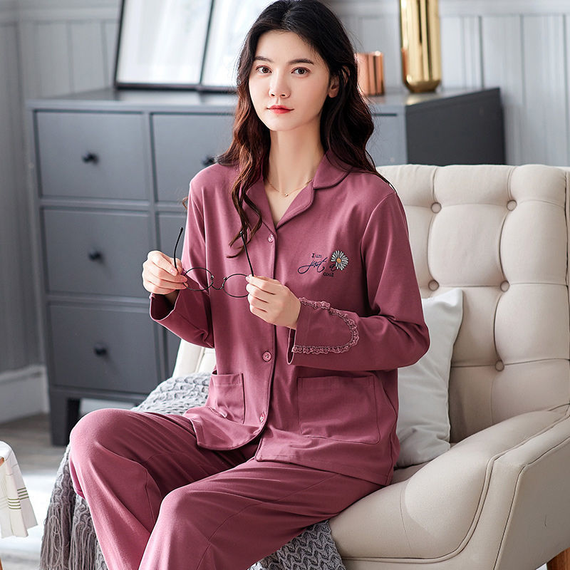 100% algodón pijamas mujeres primavera otoño manga larga suelta más tamaño de mediana edad madre ropa casa traje