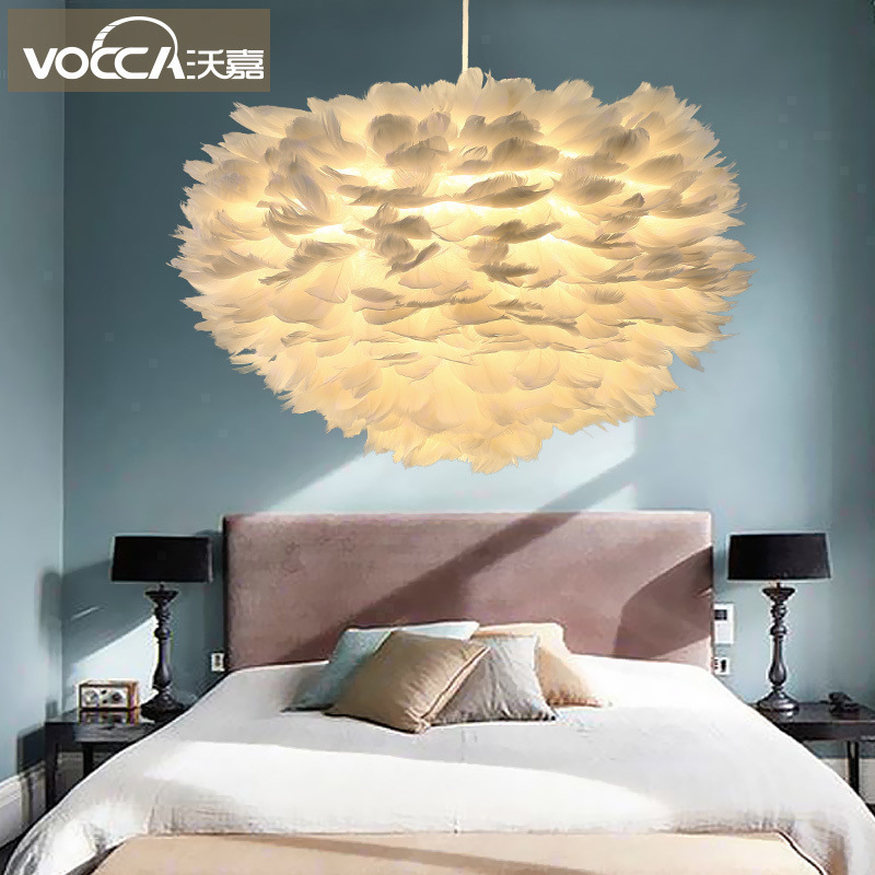 Bedroom chandelier warm romantic Nordic lamps living room master bedroom room creative ins Net Red Girl feather lighting