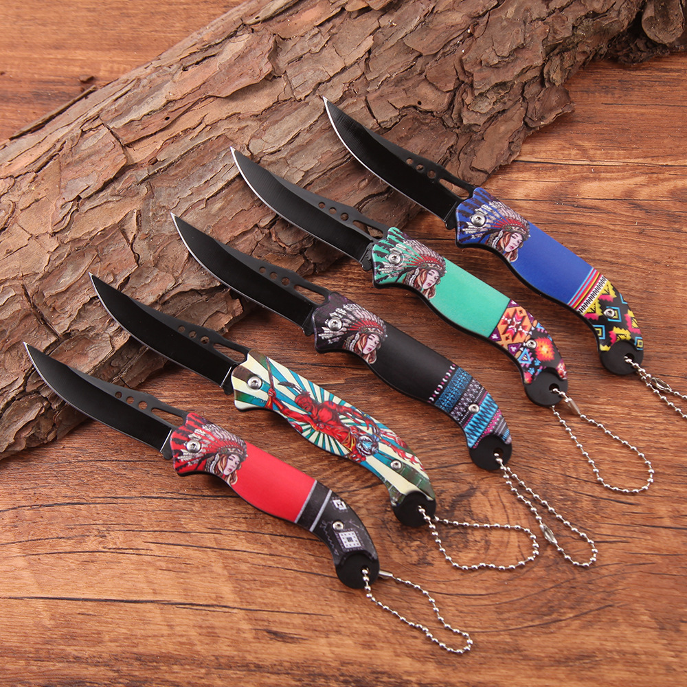 Portable folding knife, keychain knife, self-defense equipment, mini fruit knife, outdoor camping, foldable pocket knife