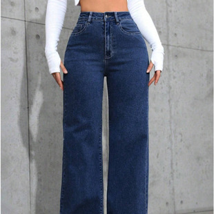 2025 Loose Spring and Summer High Waist Washed Women's Jeans Long Fashion Joker Straight Leg Pants Women's Pants