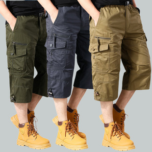 Export Italian Men's Cropped Pants Multi-Pocket Cotton Pants Loose Straight Summer Shorts Men's Casual Pants Mid-Length Thick