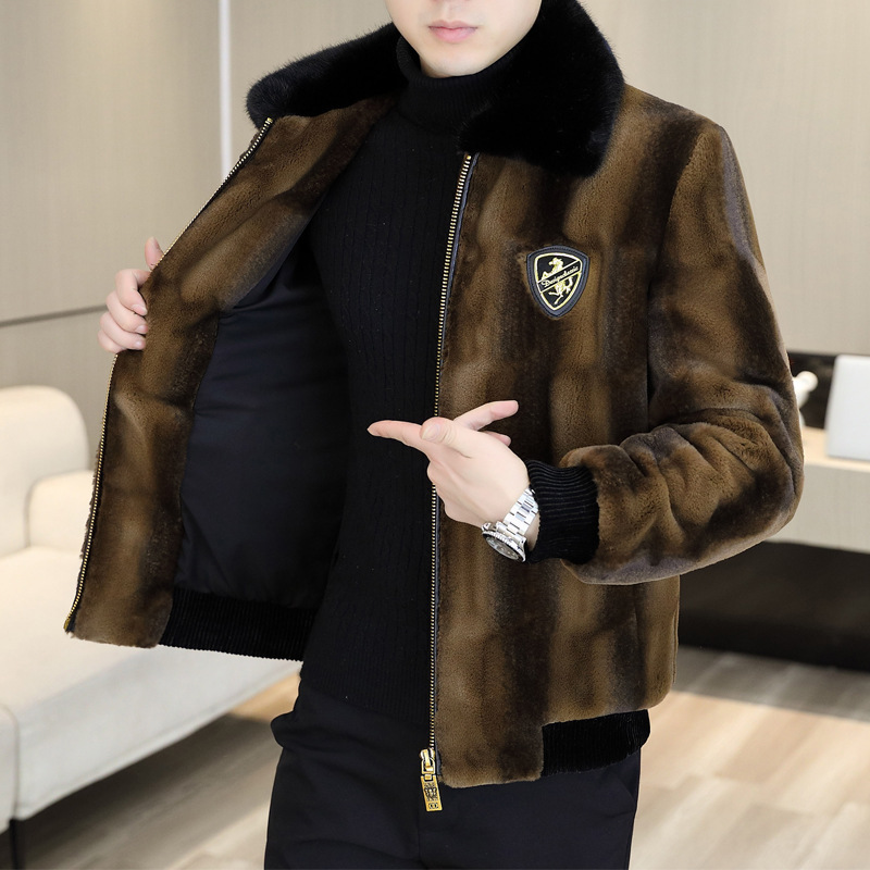 2024 Men's Short Faux Mink Fur Leather Jacket with Turn-Down Collar, Winter Thickened Mink Fur Imitation Fur down Coat for Middle-Aged Men 2024 Men's Short Faux Mink Fur Leather Jacket with Turn-Down Collar, Winter Thickened Mink Fur Imitation Fur down Coat for Middle-Aged Men