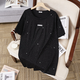 Summer new extra large women's clothing chubby girl plus size T-shirt super fat round neck short sleeve hot film Korean style top S5265