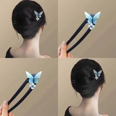 クールな蝶の海!中国風の青い蝶のヘアピン!新しい中国風の花のU字型ヘアピン馬面スカートヘアピンヘアピン