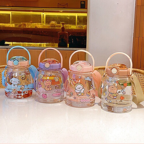 Summer children's water cup, special straw cup for kindergarten primary school students to go to school, high-looking and cute plastic belly cup