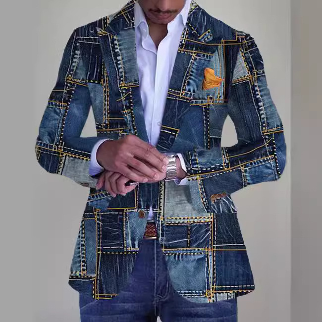 Foreign Trade Customized Single-Row Two-Button Plaid Suit Jacket Men's Casual Slim Suit Top Men's Jacket