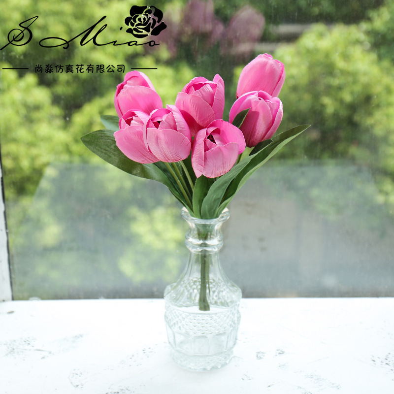 Flor artificial de siete cabezas tulipán bonsai decoración interior creativa flor artificial suministro directo de fábrica entrega de una pieza artificial planta verde image 14