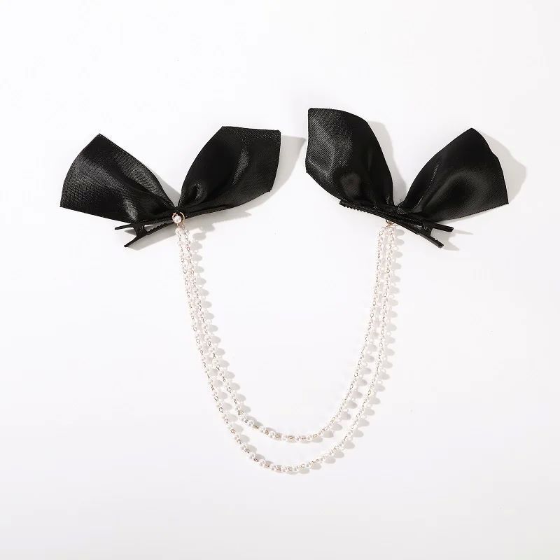 Elegant Chain Solid Color Bow Hairp for Girl Black Hair CLIP
