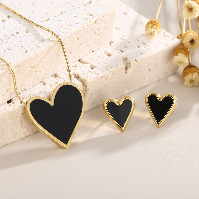 Fashion Heart Shape Titanium Steel Plating Shell Earrings Necklace