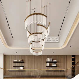 挑空复式楼大吊灯别墅挑高客厅主灯轻奢自建房新中式中空水晶吊灯