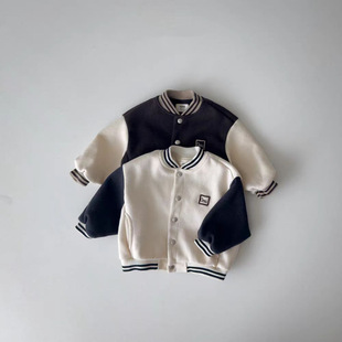 Korean Ins Spliced Sleeve Baby Boys and Girls Baseball Suit Coat Cardigan Fashion Cool Spring and Autumn Versatile