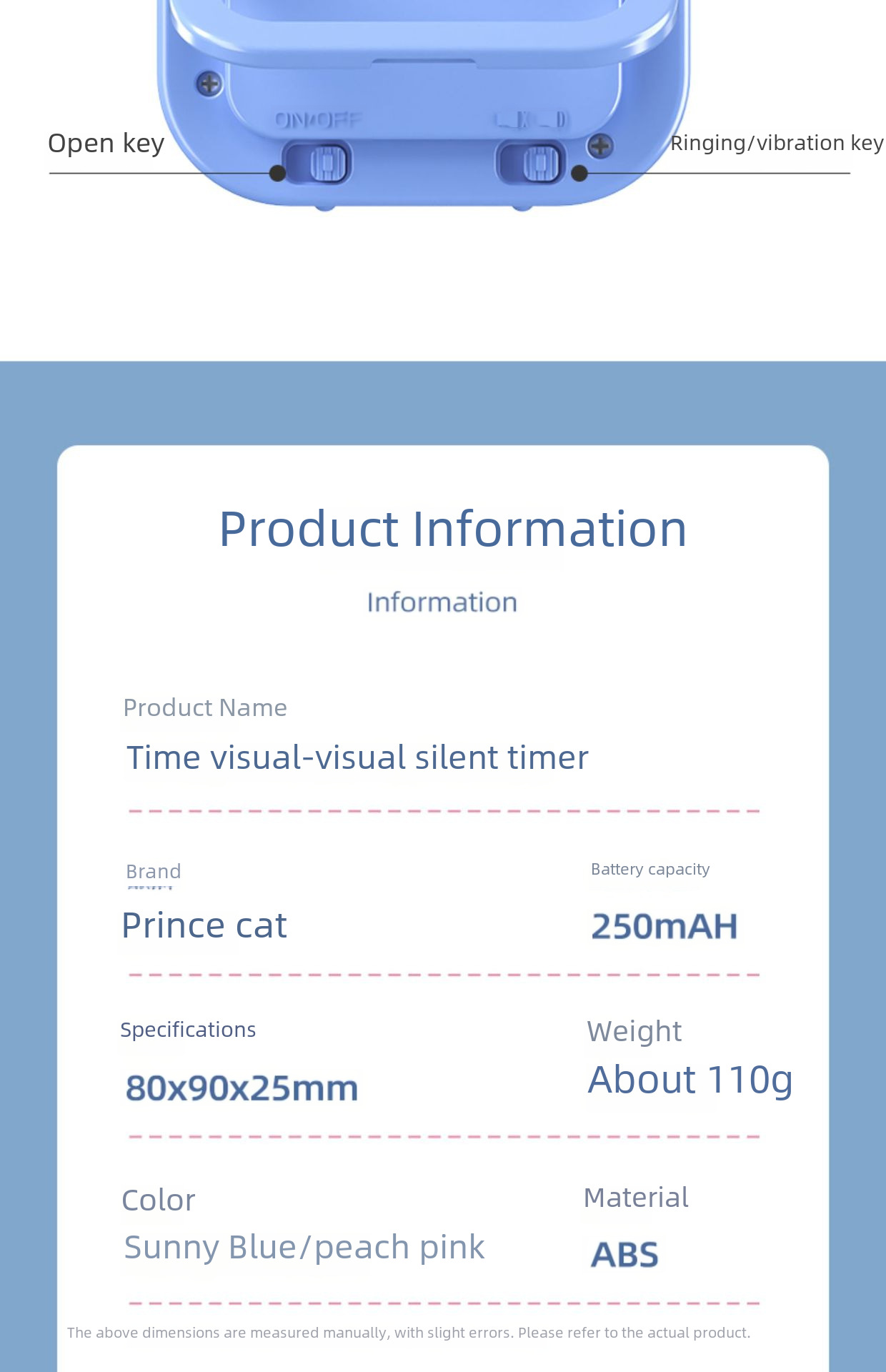 Cat Prince Visual Timer for Children Learning Special Self-discipline Timing Office Time Manager Alarm Clock