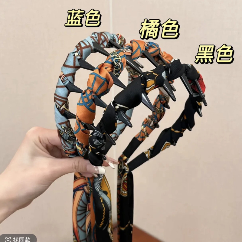 韩版缠绕格纹波浪发箍女2025新款高颅顶压发头箍带齿防滑碎发发卡|undefined
