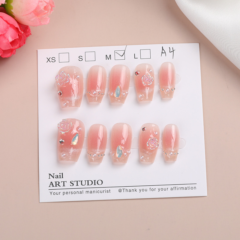 Internet Celebrity Wears Finished Manicure Patch Camellia Blush Diamond Nude Fake Nails Removable and Exquisite