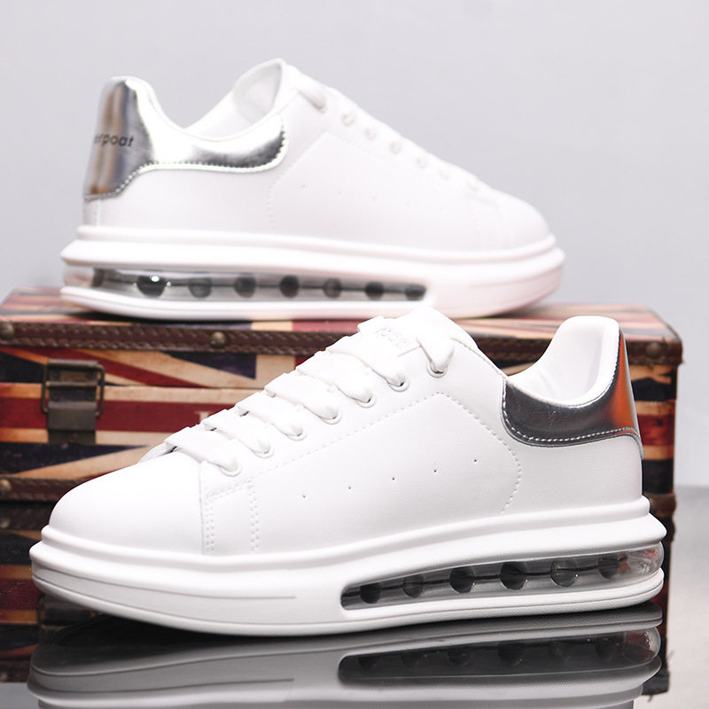 Zapatos de cuero transpirables primavera y verano Jin McQueen con almohadilla de aire pequeños zapatos blancos zapatos de hombre con suela gruesa multifuncional zapatos casuales de pareja MY2883