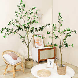 嘉旺ins风仿真山茶树绿植物椿树北欧客厅落地摆件室内假树花盆栽