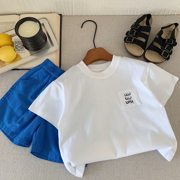 Japanese summer children's white T-shirt for boys