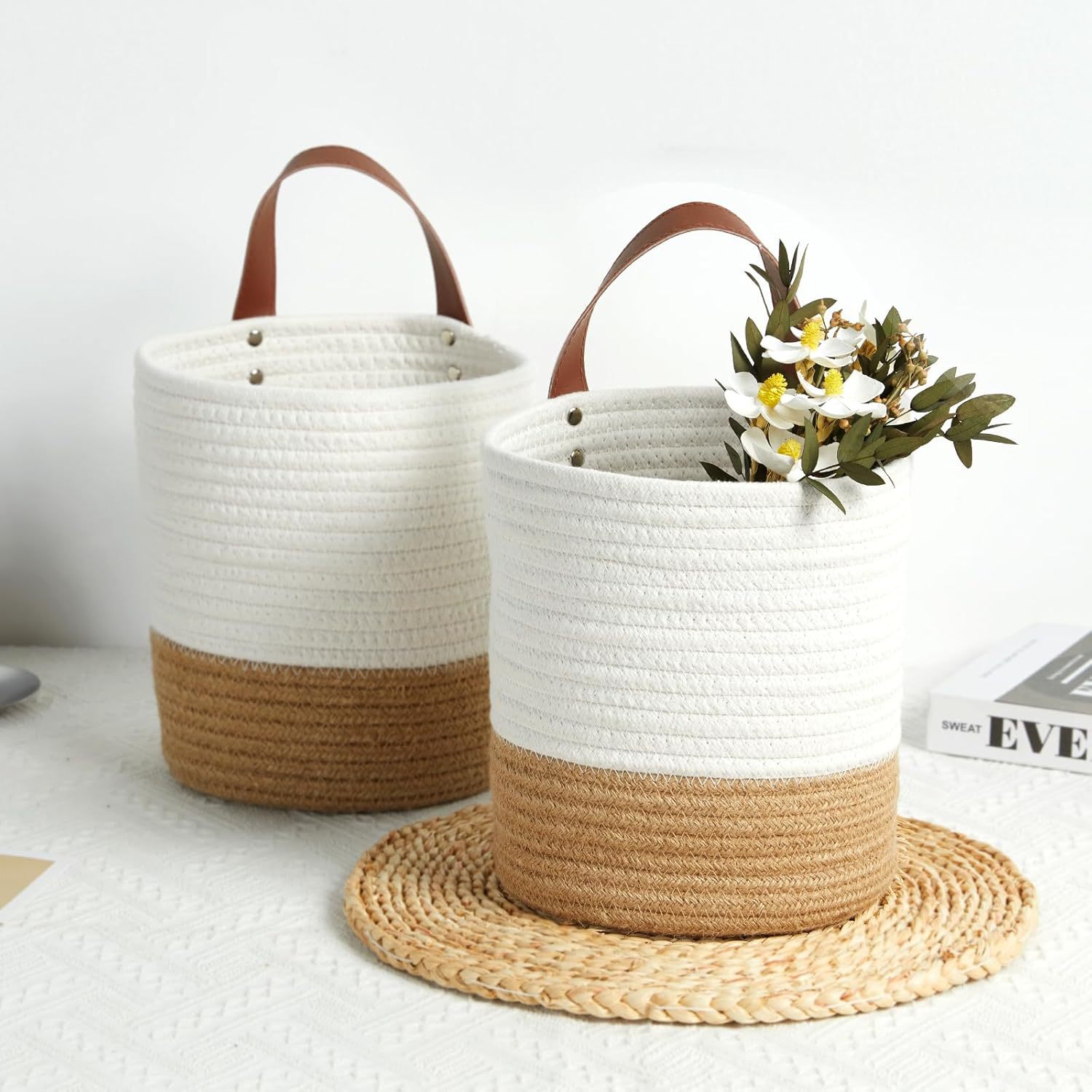 Cesta de almacenamiento de cuerda de algodón de Amazon, llave de entrada, canasta de almacenamiento de artículos diversos, maceta, canasta colgante, canasta de almacenamiento para el hogar