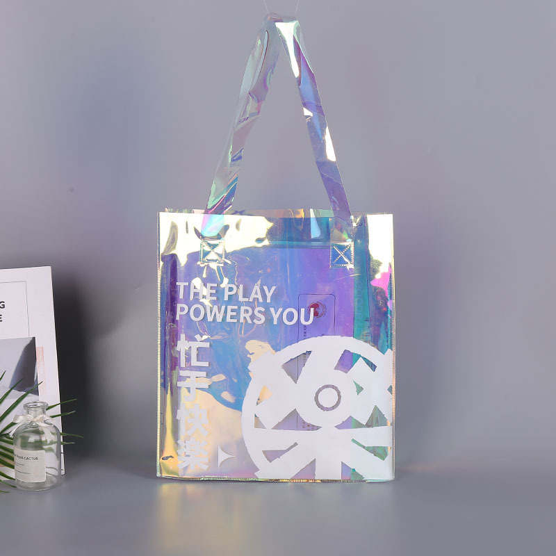 厂家批发PVC镭射手提袋 网红透明炫彩包装袋 伴手礼化妆品礼品袋