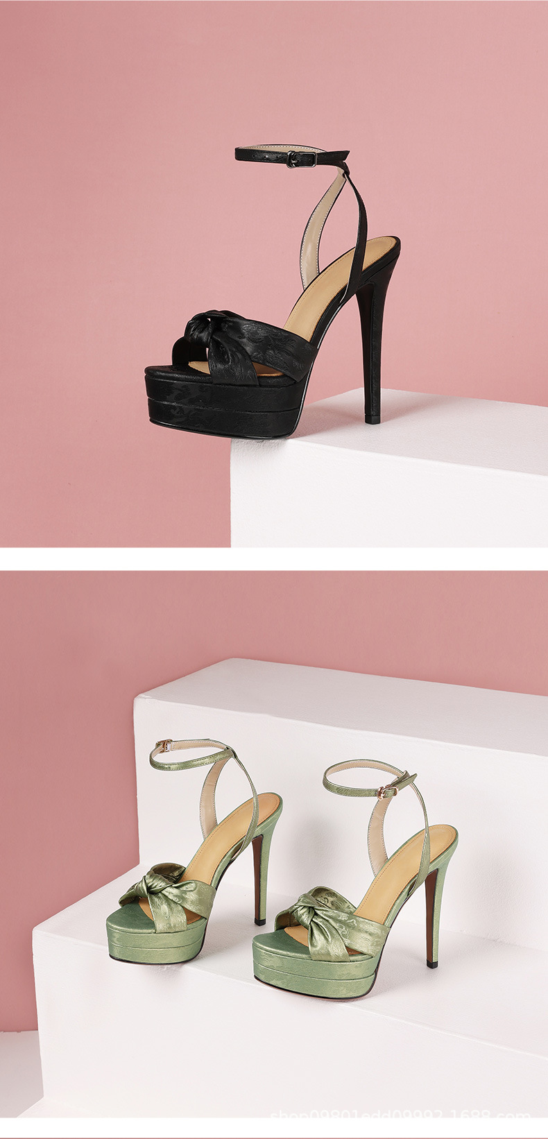 Sandal cao gót nữ mũi tròn hở mũi, quai một chữ, đế platform, gót siêu cao 12 cm, phong cách Âu Mỹ — sâm panh chi tiết 11