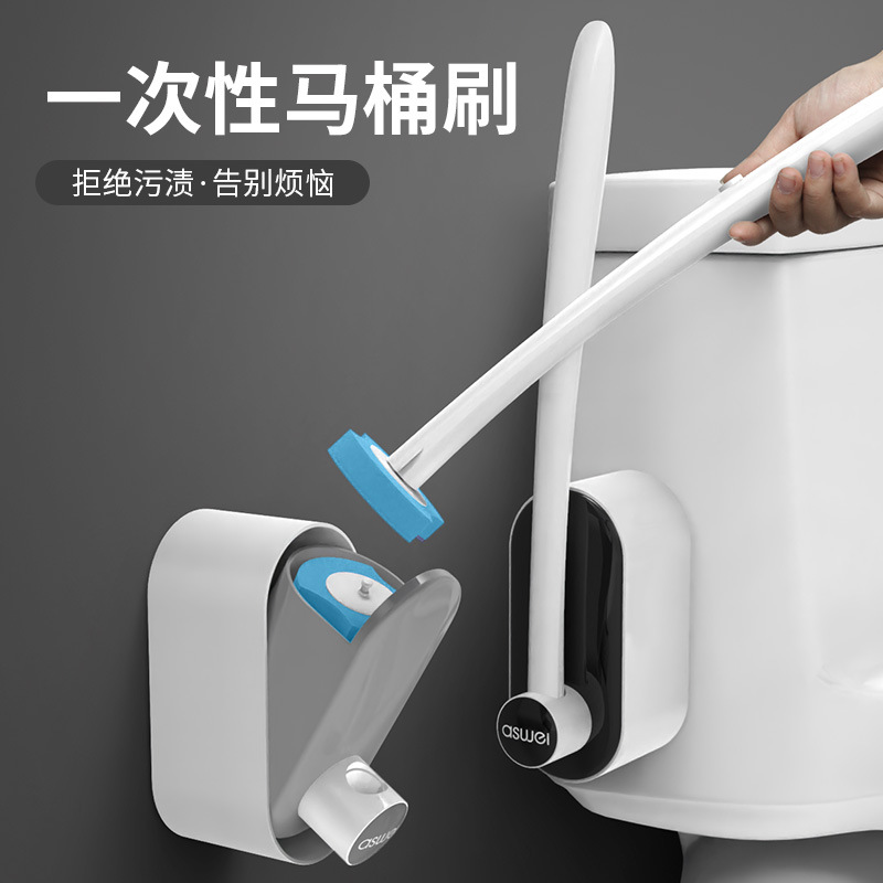 Disposable toilet brush without dead ends long handle household toilet cleaning brush replacement head wall-mounted toilet set