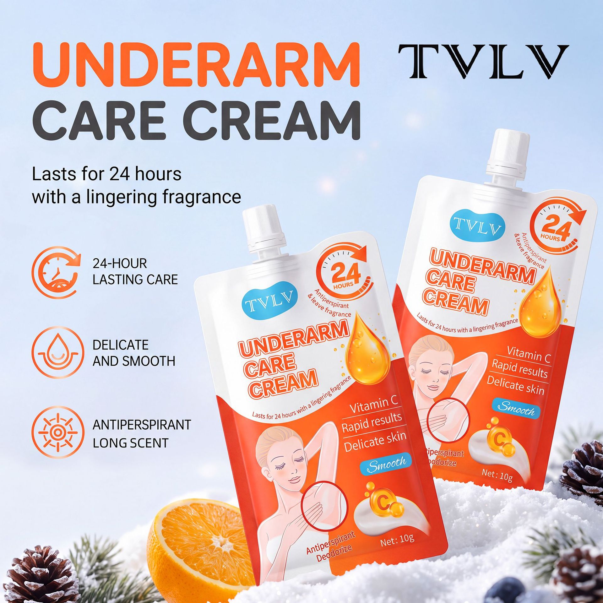 Cross-border bestseller TVLV underarm care cream, English version, removes odor, eliminates sweat, refreshing and non-greasy, wholesale from manufacturer