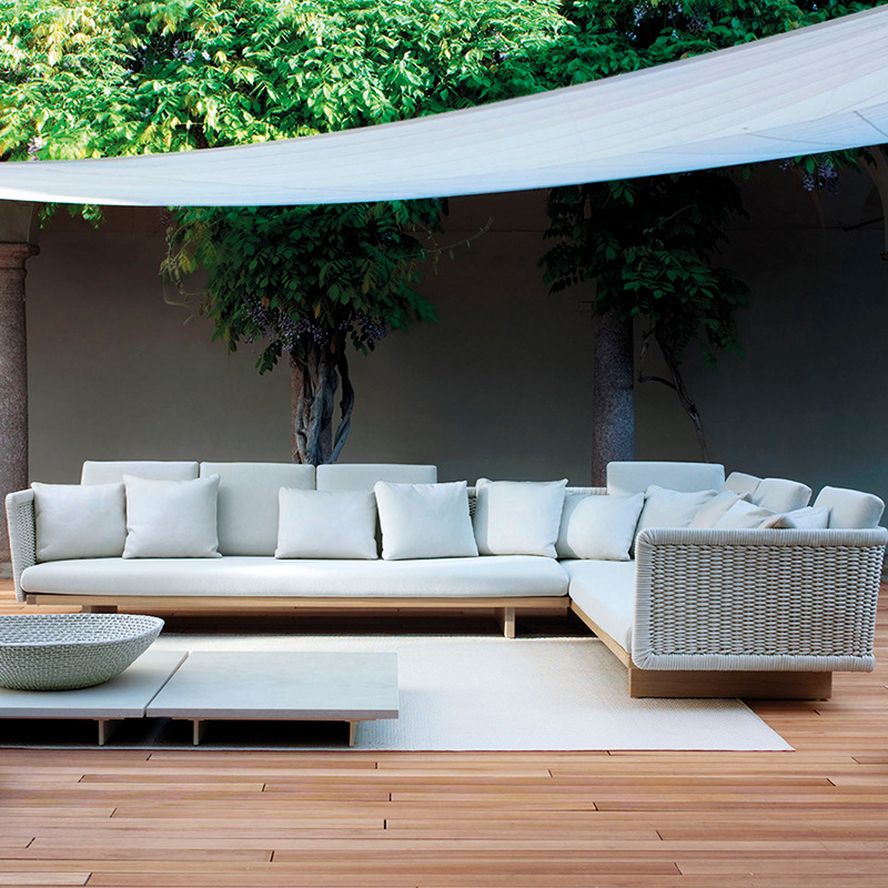 Sofá de ratán combinación de ocio al aire libre patio al aire libre jardín terraza sala de estar nórdico madera maciza teca silla de ratán sofá