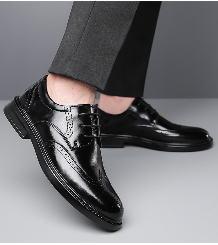 Giày da nam công sở kiểu brogue mũi tròn thắt dây — Màu nâu, Màu đen chi tiết 19