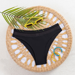 European and American Cross-Border New Women's Solid Color Mesh Splicing High-Waisted Hip-Lifting Fitness Swimming Shorts Simple Fashion Swimwear