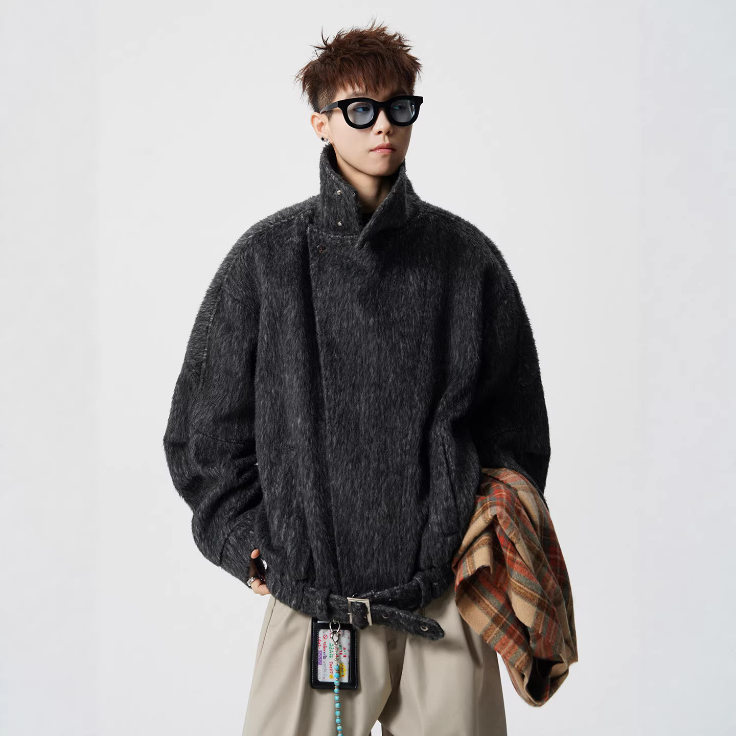 Men's wool coat, thickened for autumn and winter, clean and well-fitting, Korean style, cool and stylish men's clothing, cotton jacket