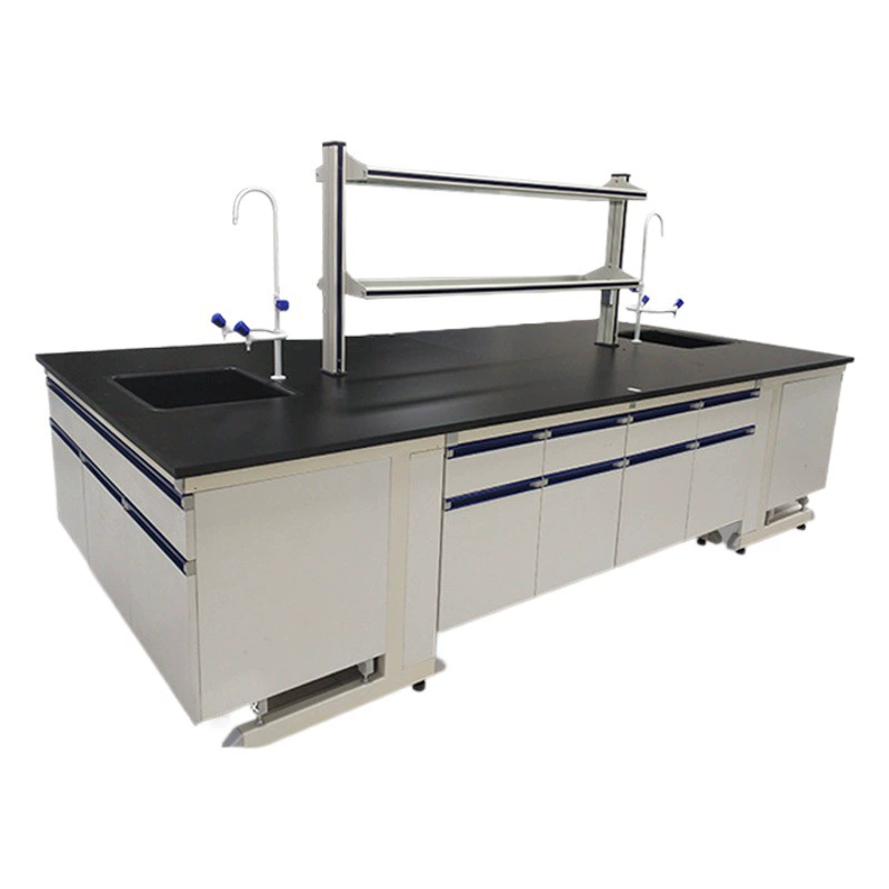 Стальной с деревянными элементами центральный приставной стол, экспериментальный стол, стеллаж для реагентов, центральный стол, лабораторный верстак, лабораторный операционный стол