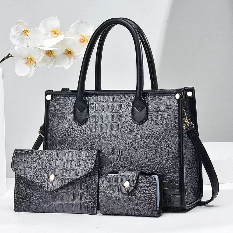 Bolsas de tres piezas para niños, bolsas de piel brillante, patrón de cocodrilo coreano, bolsas de nuevo estilo simples, bolsas de mano de mujer.