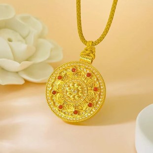 18K Gold Eight-Phase Lotus Au750 Colored Gold Auspicious Lotus Fortune-Attracting Disc White Shell Agate Water Shell Gold