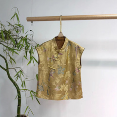 Nanyou Wholesale 2025 新しい中国風のシルク香りの雲糸バタフトップレトロボタンスタンドカラーノースリーブシャツ