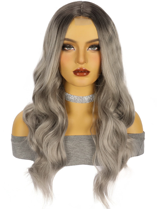 アマゾンの新しい茶色のロングストレートヘアビッグウェーブロングカーリーヘア化学繊維フロントレースレディースウィッグヘッドギア小スポット|undefined