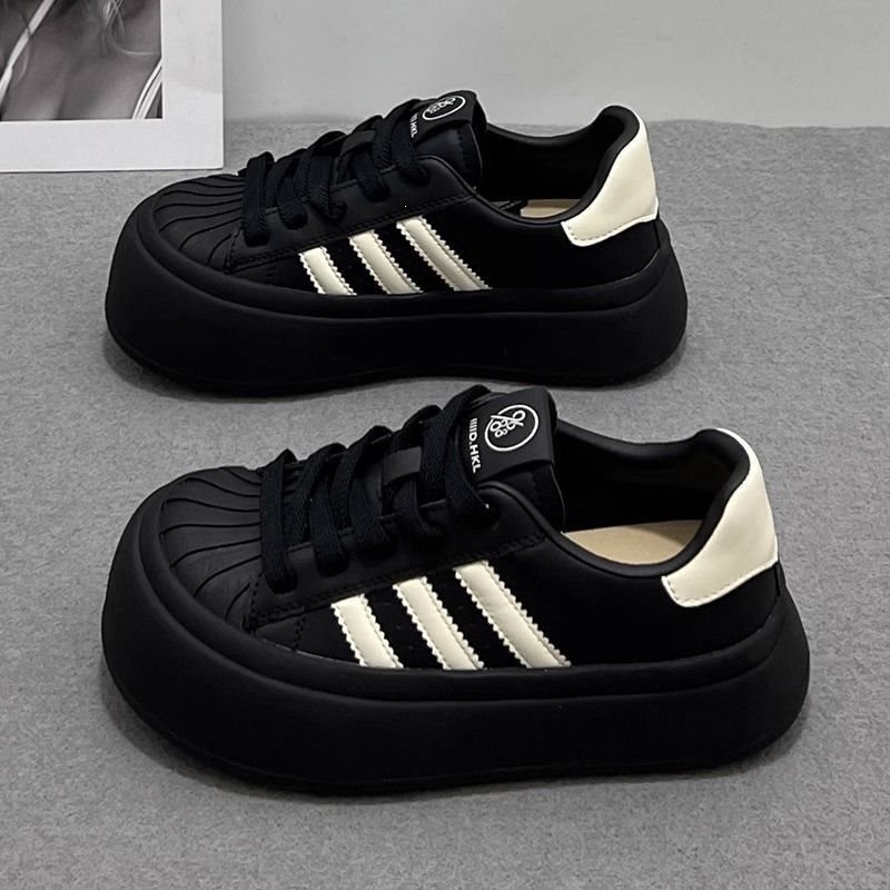Shell-Toe Black Sneakers for Women 2024 Early Spring New Style Thick-Soled High-Appearance Casual Sports Cute Sneakers for Women