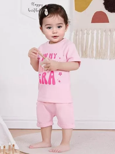 Children's Summer New In My One Year Old Era Short Sleeve Shorts Two-Piece Set