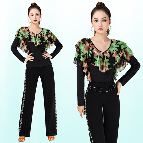 Jitterbug new women's dance clothes dance clothes modern dance practice clothes dancing professional Latin dance maple leaf long sleeves