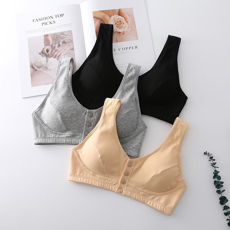 Middle-Aged and Elderly Pure Cotton Mother's Bra, Thin, Wire-Free, Breathable, Front-Button Bra, Sleep Push-Up Sports Vest for Women