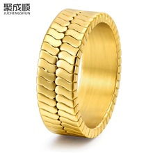 跨境欧美钛钢休闲风男女条纹18K金戒指简约小众指环配饰首饰批发