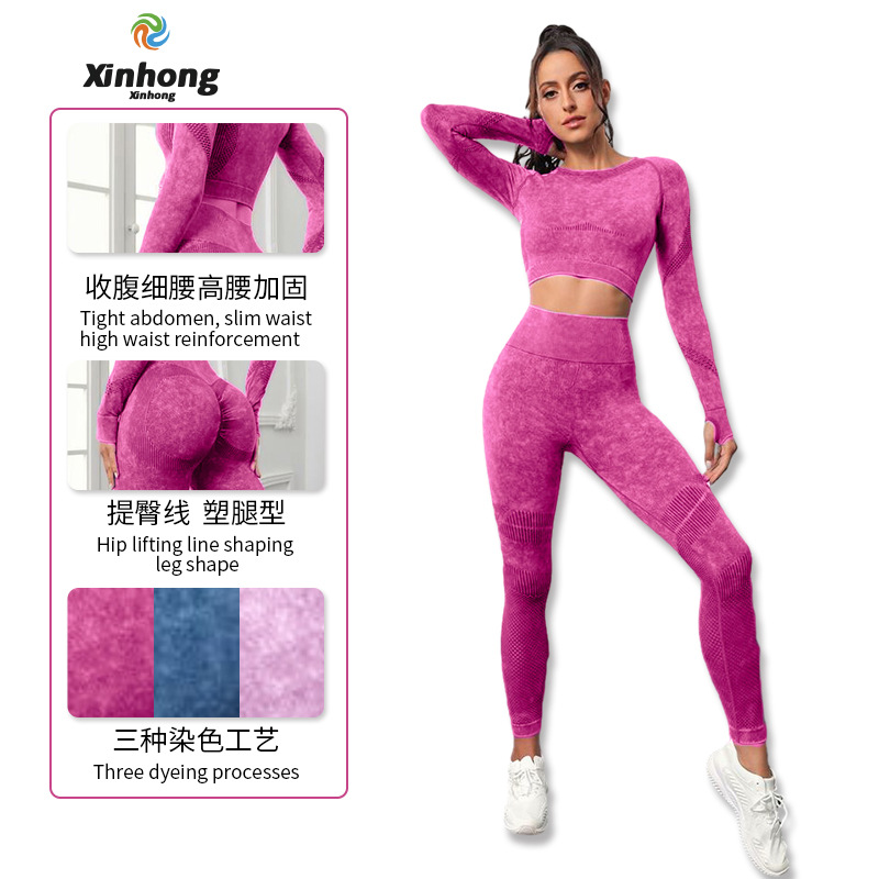 Transfronterizo europeo y americano sin costuras lavado hueco ropa de yoga traje cintura alta cadera levantamiento fitness Pantalones deportes correr ropa de yoga
