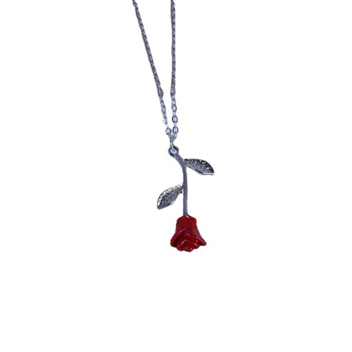 欧美新款饰品 创意滴红色玫瑰花吊坠项链送女友情人节礼物