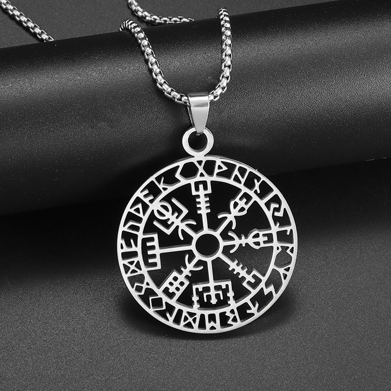 Collana con pendente a bussola con runa vichinga Collana da uomo e da donna in acciaio inossidabile scavato Accessori da strada dominanti_voghion.com