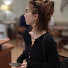 欧货重磅早秋2025新款黑色针织开衫长袖小众洋气女装高级感上衣潮