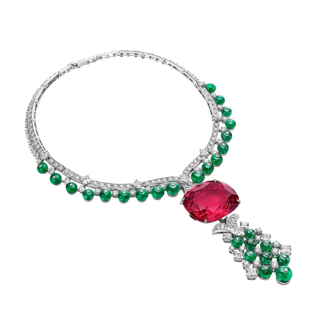 Collar de plata 925 chapado en oro con diamantes de alto contenido de carbono, turmalina rubelita y joyería de alta gama para mujer.