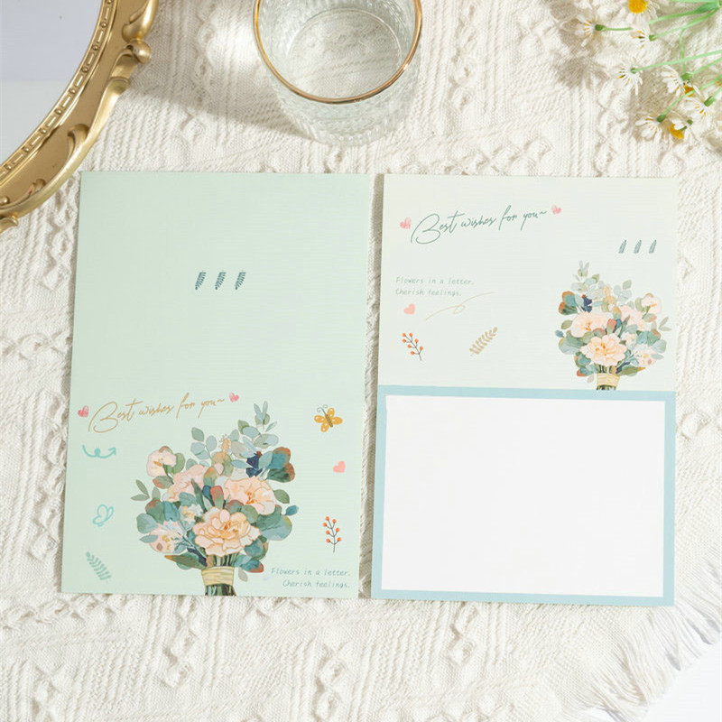 520 Día de San Valentín, bronceado fresco, ramo plegable, tarjeta de felicitación de dibujos animados, floristería, tarjeta de mensaje de bendición, lote minorista