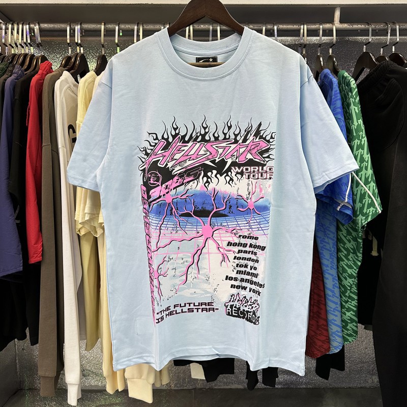 【Impresión Digital】Camiseta de manga corta informal y versátil Hell Star, éxito de ventas transfronterizo, conjunto de pantalones cortos para parejas, entrega rápida