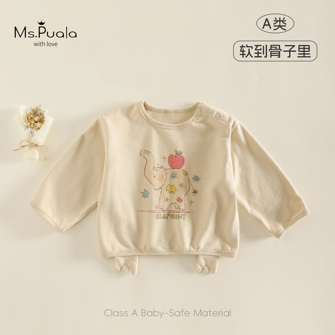 春季新款A类童装婴幼儿童卫衣软顺小童女宝宝卡通印花套头上衣T恤